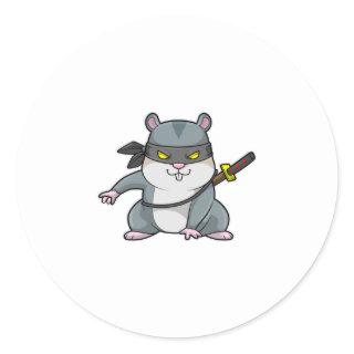 Hamster as Ninja at Martial arts with Sword Classic Round Sticker