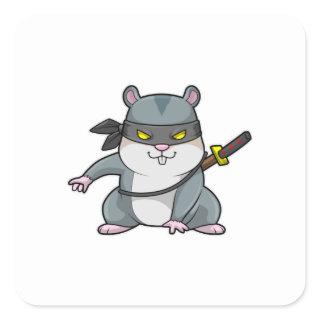 Hamster as Ninja at Martial arts with Sword Square Sticker