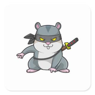 Hamster as Ninja at Martial arts with Sword Square Sticker