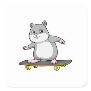 Hamster as Skater with Skateboard Square Sticker