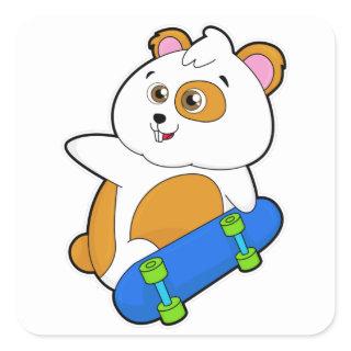 Hamster as Skater with Skateboard Square Sticker