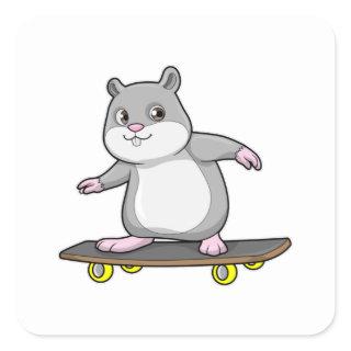 Hamster as Skater with Skateboard Square Sticker