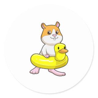 Hamster at Beach with Duck as Swim ring Classic Round Sticker