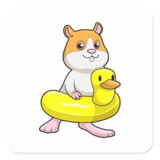Hamster at Beach with Duck as Swim ring Square Sticker