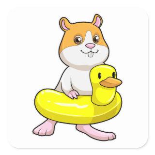 Hamster at Beach with Duck as Swim ring Square Sticker