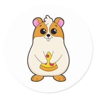 Hamster at Eating of Pizza Classic Round Sticker