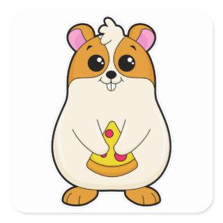 Hamster at Eating of Pizza Square Sticker