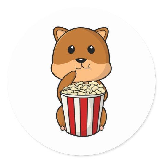 Hamster with Cone of Popcorn Classic Round Sticker