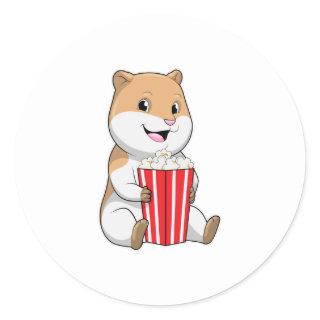 Hamster with Cone of Popcorn Classic Round Sticker