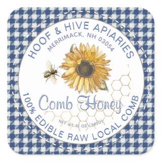 Hand Cut Honeycomb Sunflower Bee Rustic Gingham    Square Sticker