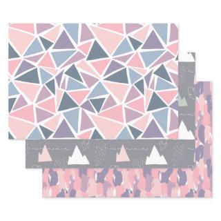 Hand drawn, abstract design, mountains, gray, pink  sheets