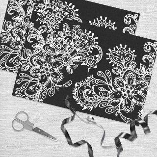 Hand Drawn Black and White Mandala Flowers Doodle Tissue Paper