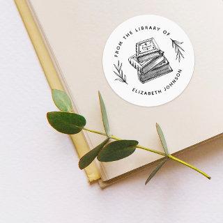 Hand-drawn Books Leaves Custom From The Library Of Classic Round Sticker