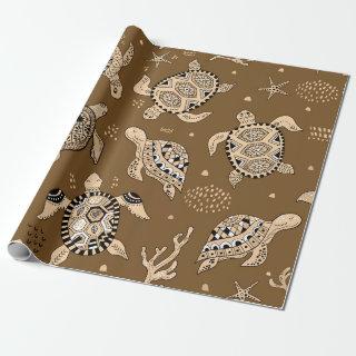 Hand drawn doodling sea turtle ethnic pattern