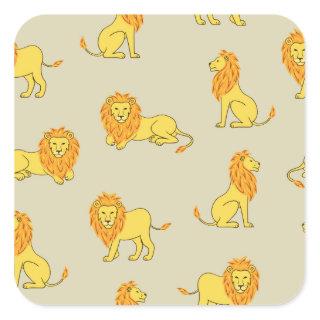 Hand-drawn lion: vintage pattern. square sticker