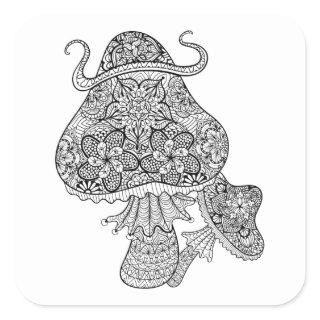 Hand Drawn Magic Mushrooms Doodle Square Sticker
