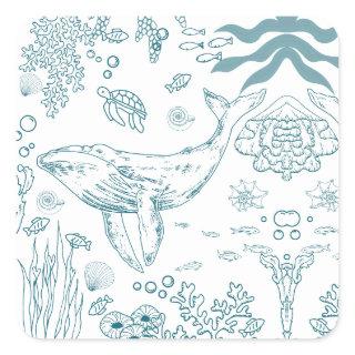 Hand-drawn Marine Life Square Sticker