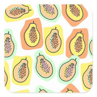 Hand-Drawn Papaya: Creative Vintage Pattern Square Sticker