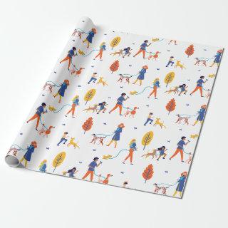 Hand Drawn People Walking Dogs Pattern