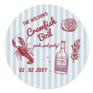 Hand Drawn Summer Seafood Crawfish Boil Party  Classic Round Sticker