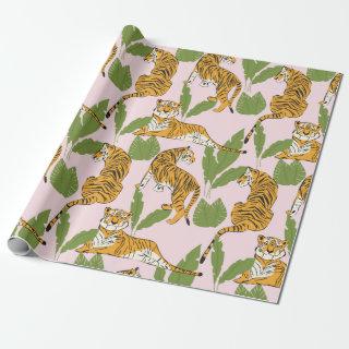 Hand drawn tiger seamless pattern, big cats in dif