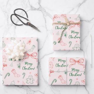 Hand Drawn Whimsical French Coquette Bow Christmas  Sheets