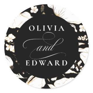 Hand-drawn Wildflowers Elegant Gold Wedding Classic Round Sticker