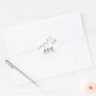 Hand-drawn Wildflowers Simple Elegant Minimalist  Classic Round Sticker