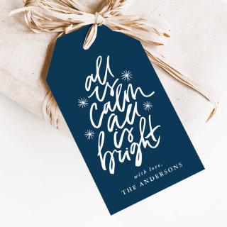 Hand Lettered All Is Calm All Is Bright Navy Gift Tags