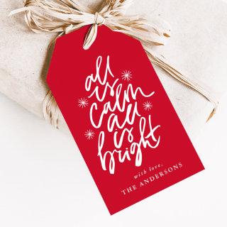 Hand Lettered All Is Calm All Is Bright Red Gift Tags