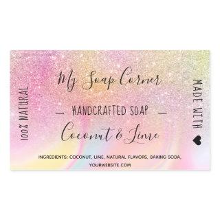 Hand made soap pastel glitter unicorn rainbow rectangular sticker