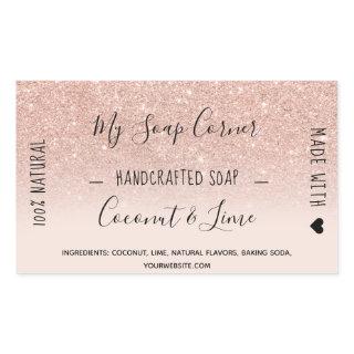 Hand made soap rose gold glitter blush pink ombre rectangular sticker