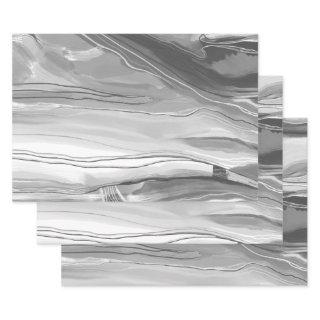 Hand painted abstract painting marbled black white  sheets