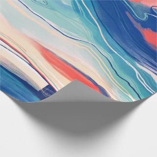 Hand painted abstract painting marbled blue sand