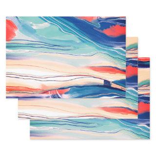 Hand painted abstract painting marbled blue sand  sheets