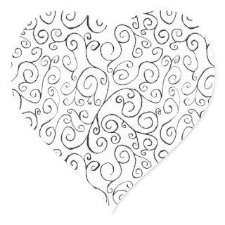 Hand-Painted Black Curvy Pattern on White Heart Sticker