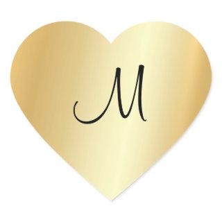 Hand Script Monogram Template Custom Faux Gold Heart Sticker