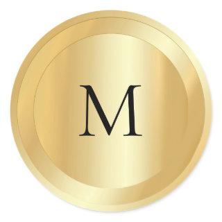 Hand Script Monogrammed Faux Gold Template Classic Round Sticker