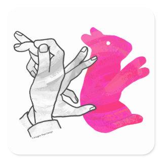 Hand Silhouette Rabbit Pink Square Sticker