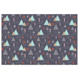 Handdrawn Evergreen Pine Trees in Snow at Night Tissue Paper