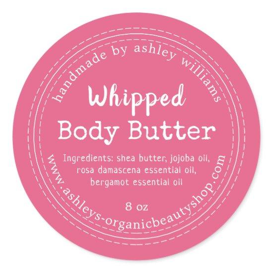 Handmade Body Butter Hot Pink Organic Jar Label