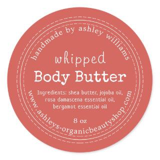 Handmade Body Butter Organic Business Warm Red Classic Round Sticker