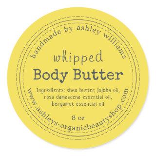 Handmade Body Butter Organic Business Yellow Classic Round Sticker