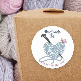Handmade by Custom Name - Knitting Yarn Crafters Classic Round Sticker