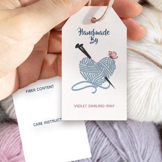 Handmade by Custom Name w. Fiber & Care Knitting Gift Tags