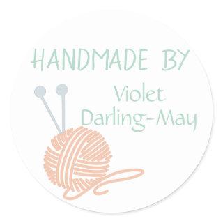 Handmade by - Knitting Yarn & Needles Personalized Classic Round Sticker