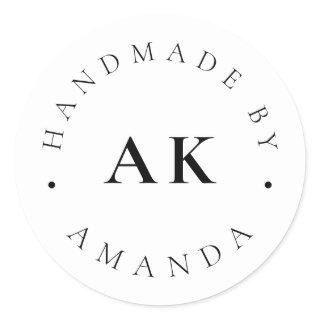 Handmade By Simple Monogram Business Packaging Classic Round Sticker