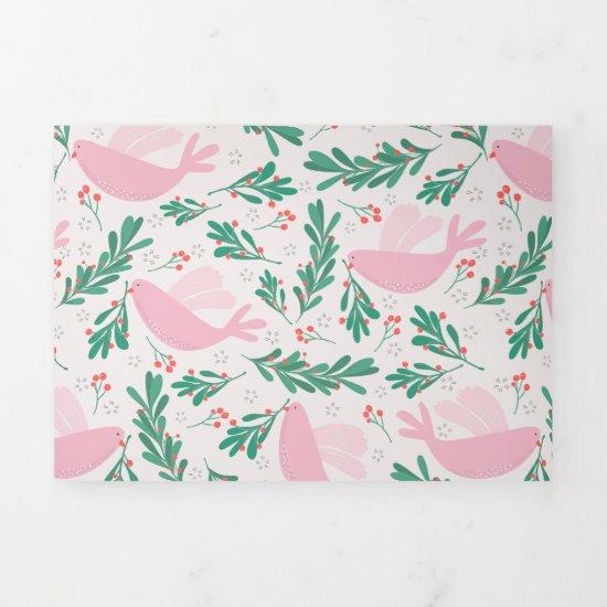 Handmade Christmas Dove of Peace Olive Branch Tri-Fold Holiday Card