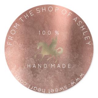 Handmade Logo Name Web Grungy Unicorn Rose Gold Classic Round Sticker