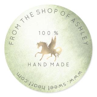 Handmade Logo Name Web Pegasus Horse Mint Gold Classic Round Sticker